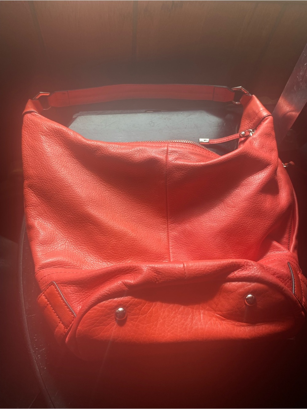 b. makowsky Vibrant Orange Pebbled Leather Hobo - Picture 6 of 8